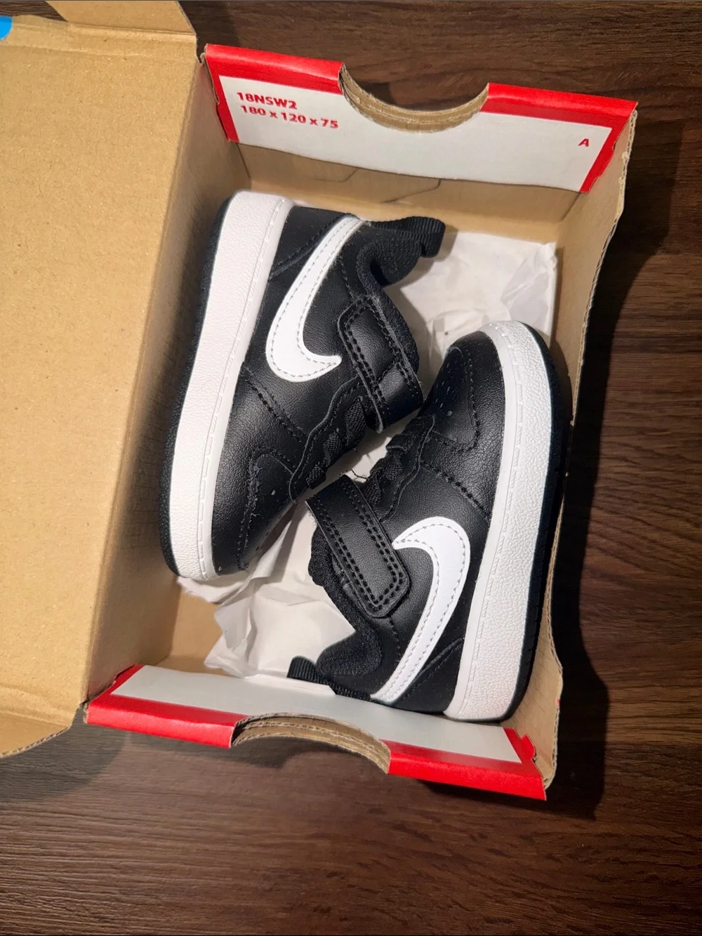Nike Court Borough Low 2 (TDV)  Black and White Velcro Sneakers baby